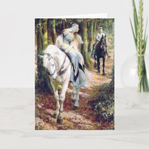 Medieval knight lady antique painting card