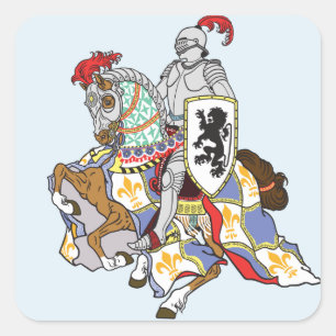 medieval knight on a horse square sticker