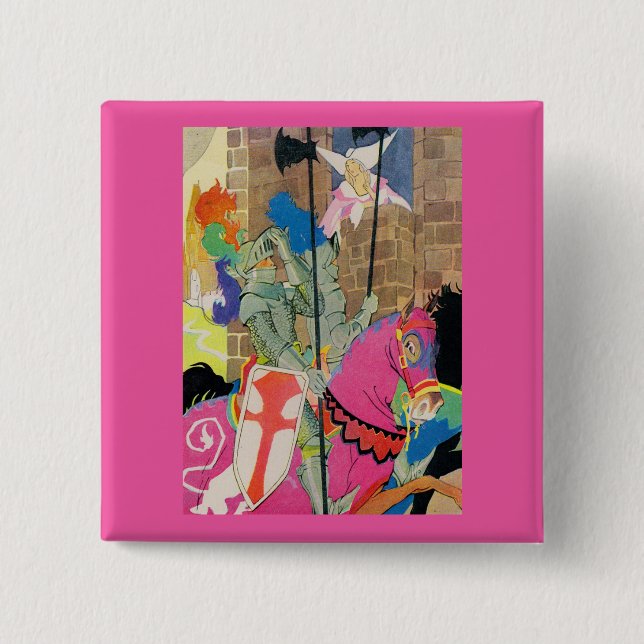 medieval knight on horseback 2 inch square button (Front)