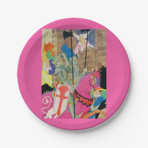 medieval knight on horseback paper plate