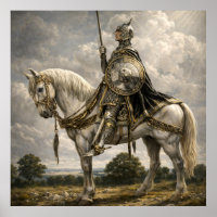 Medieval Knight on Horseback Retro Fantasy Art