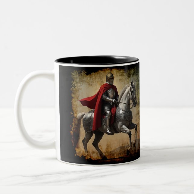 Medieval Knight on Horseback Two-Tone Coffee Mug (Left)