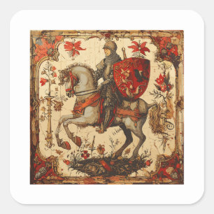 Medieval Knight riding a horse Square Sticker