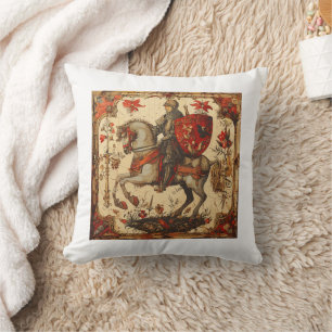 Medieval Knight riding a horse Throw Pillow