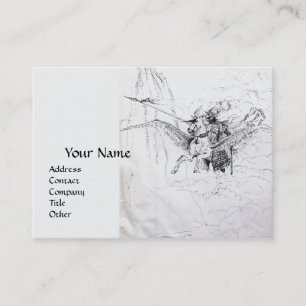 MEDIEVAL KNIGHT RIDING ON PEGASUS Black White  Business Card