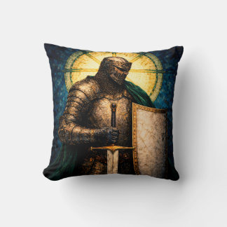 Medieval Knight Stained Glass Art Throw Pillow