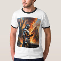 Medieval Knight Texting While Castle Burns Tee