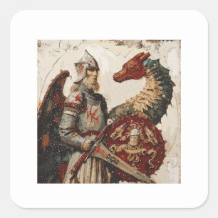 Medieval Knight with a Dragon Square Sticker