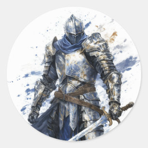 Medieval Knight with Blue Cape Classic Round Sticker