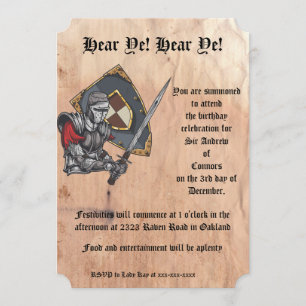 Medieval Knight With Sword and Shield Birthday Invitation
