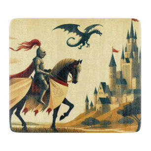 Medieval Knight/wyvern castle fantasy Cutting Board