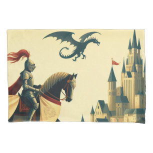 Medieval Knight/wyvern/castle fantasy Pillowcase