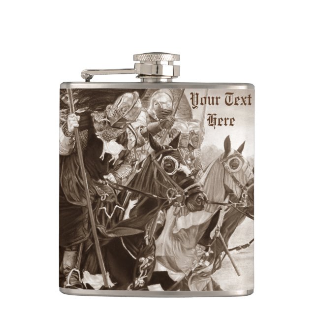 medieval knights jousting on horses art hip flask (Front)
