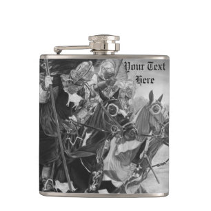 medieval knights jousting on horses art hip flask