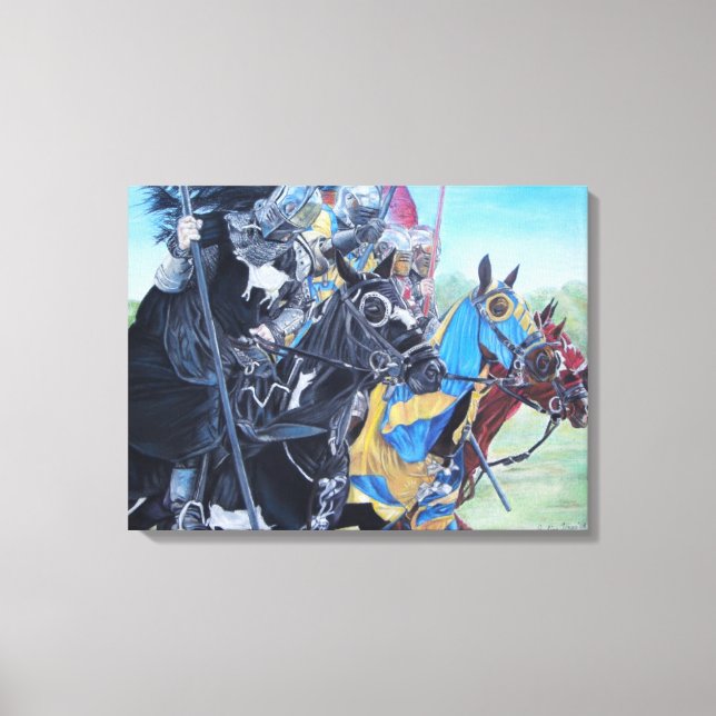medieval knights jousting on horses historic art canvas print (Front)
