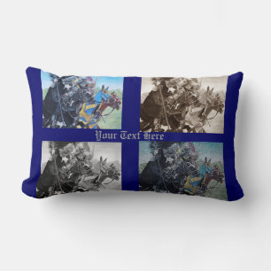 medieval knights jousting on horses historic art lumbar pillow