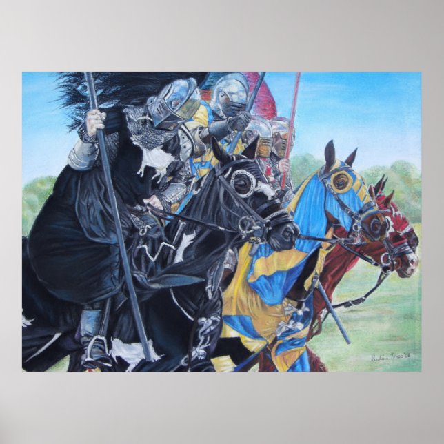 medieval knights jousting on horses historic art poster (Front)