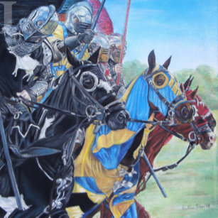 medieval knights jousting on horses historic art poster