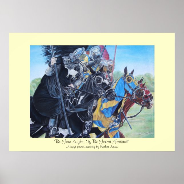 medieval knights jousting on horses historic art poster (Front)