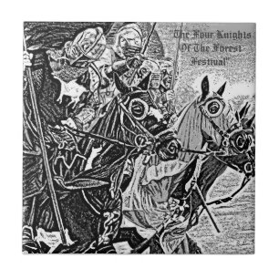 medieval Knights jousting on horses historic art Tile