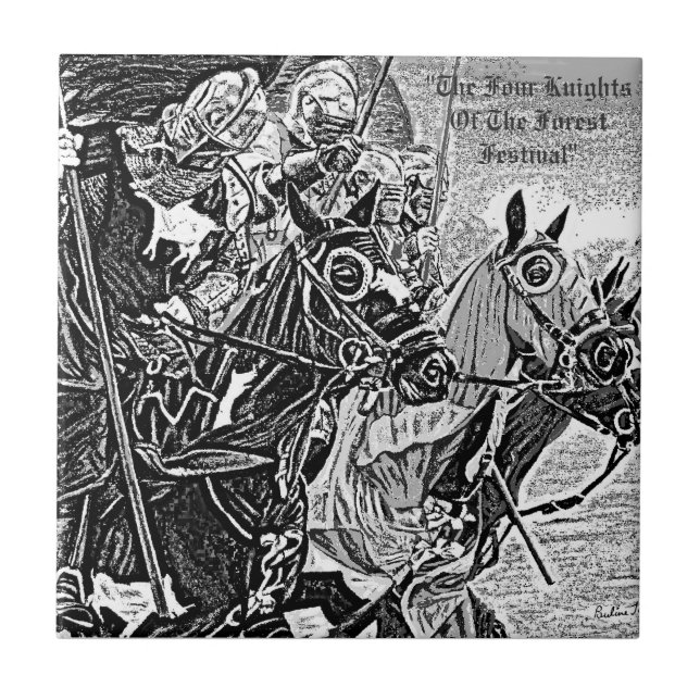 medieval Knights jousting on horses historic art Tile (Front)