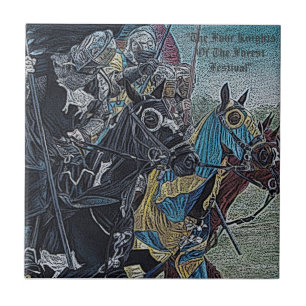 medieval knights jousting on horses historic art tile
