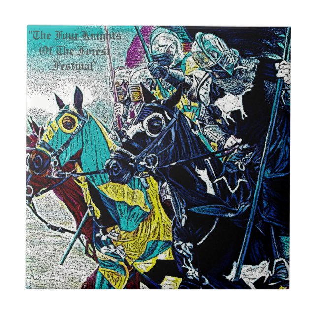 medieval knights jousting on horses historic art tile (Front)