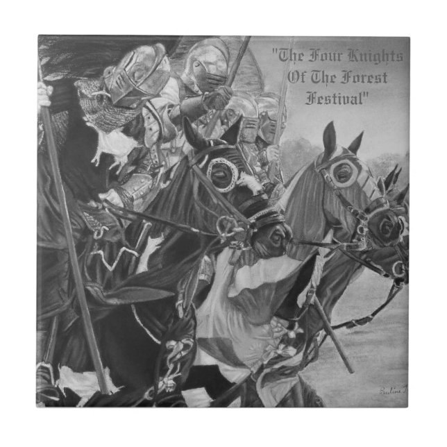 medieval Knights jousting on horses historic art Tile (Front)