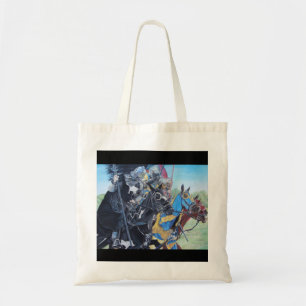 medieval knights jousting on horses historic art tote bag