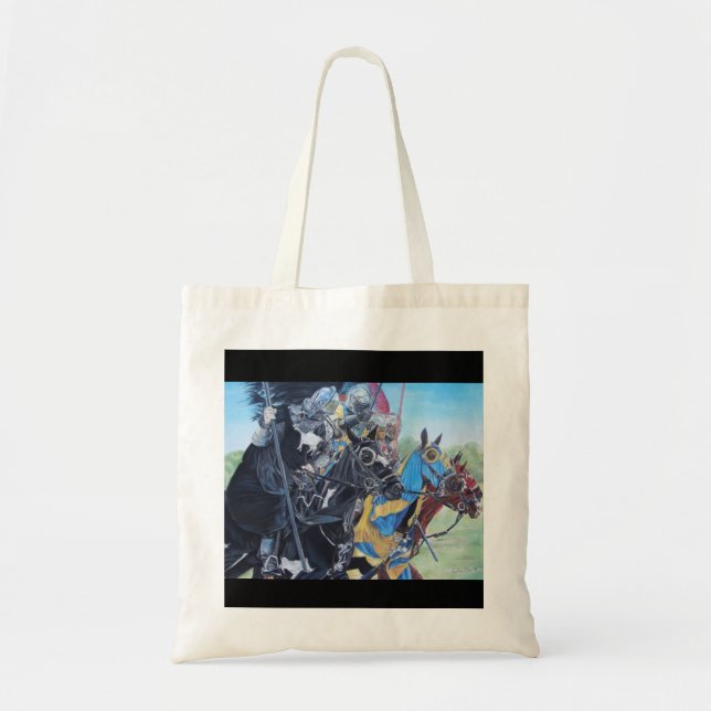 medieval knights jousting on horses historic art tote bag (Front)