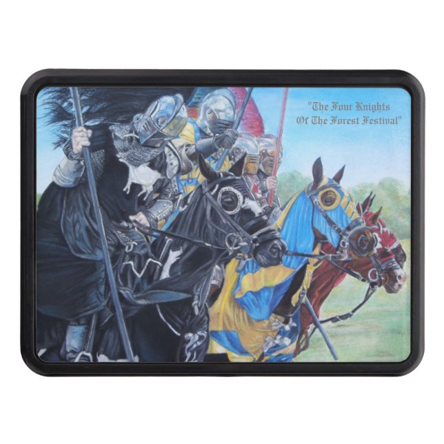 medieval knights jousting on horses trailer hitch cover (Front)