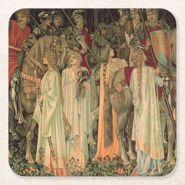 Medieval Knights of the Round Table Square Paper Coaster (Front)
