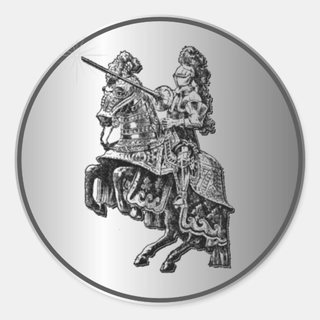 Medieval Knights Silver Classic Round Sticker (Front)
