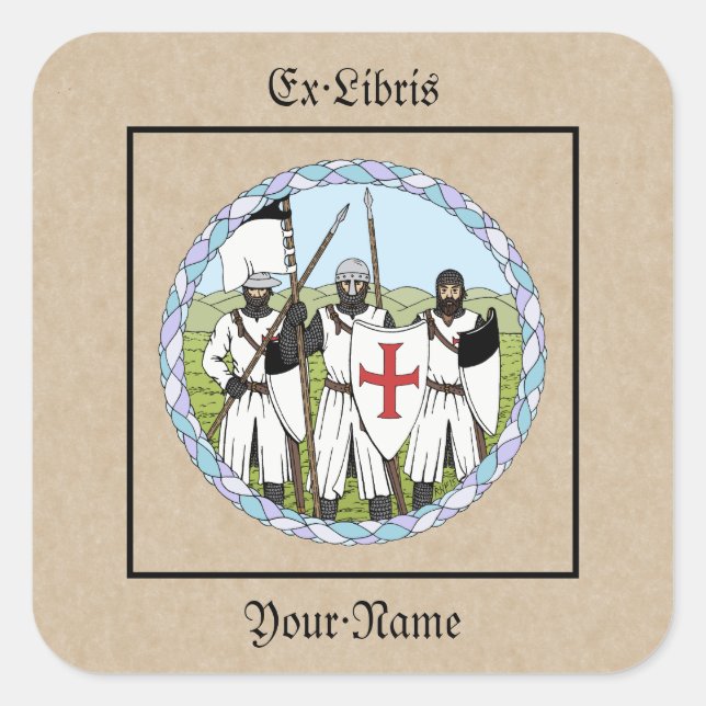 Medieval Knights Templar Bookplate Square Sticker (Front)