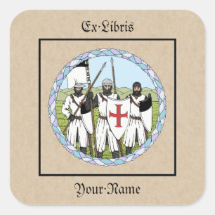 Medieval Knights Templar Bookplate Square Sticker