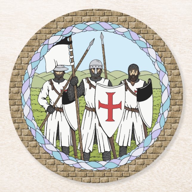 Medieval Knights Templar Round Paper Coaster (Front)