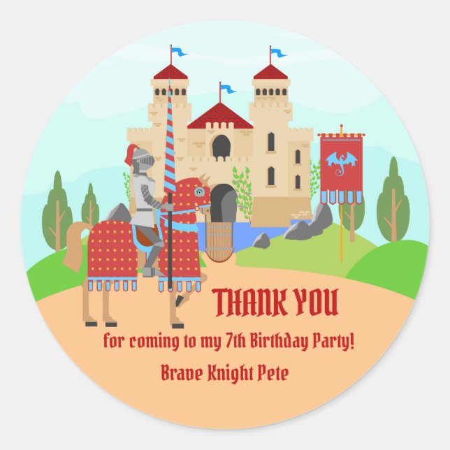 Medieval Knights Tournament Birthday Party Classic Round Sticker (Front)