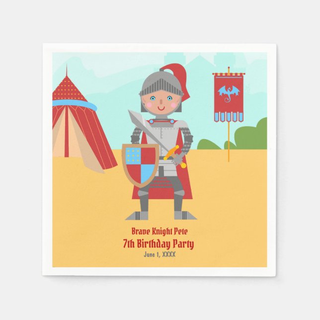 Medieval Knights Tournament Birthday Party Napkin (Front)