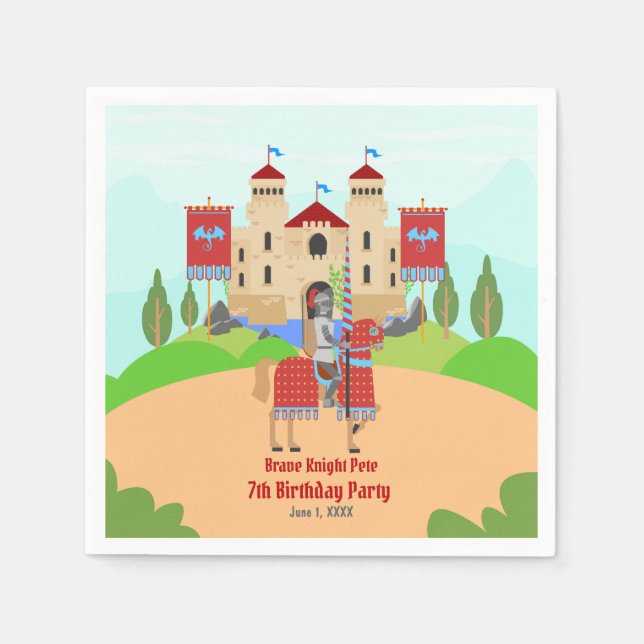 Medieval Knights Tournament Birthday Party Napkin (Front)