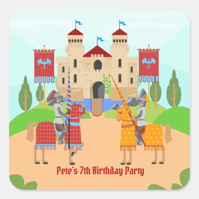 Medieval Knights Tournament Birthday Party Square Sticker (Front)