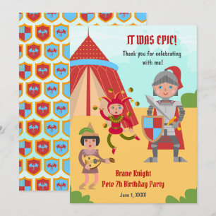 Medieval Knights Tournament Birthday Party Thank You Card