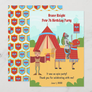 Medieval Knights Tournament Birthday Party Thank You Card