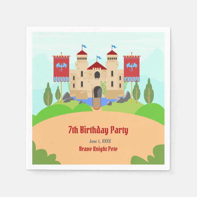 Medieval Knights Tournament Boy Birthday Party Napkin (Front)