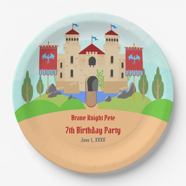 Medieval Knights Tournament Boy Birthday Party Paper Plate (Front)
