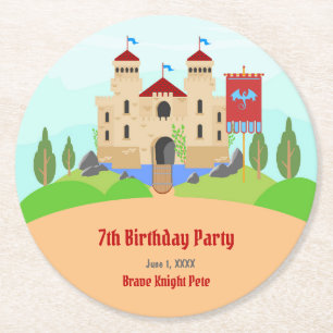 Medieval Knights Tournament Boy Birthday Party Round Paper Coaster
