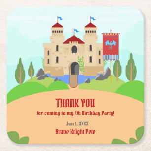 Medieval Knights Tournament Boy Birthday Party Square Paper Coaster