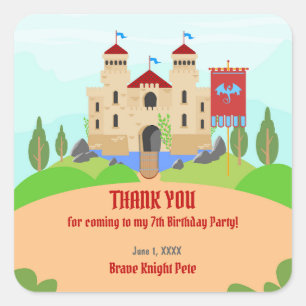 Medieval Knights Tournament Boy Birthday Party Square Sticker