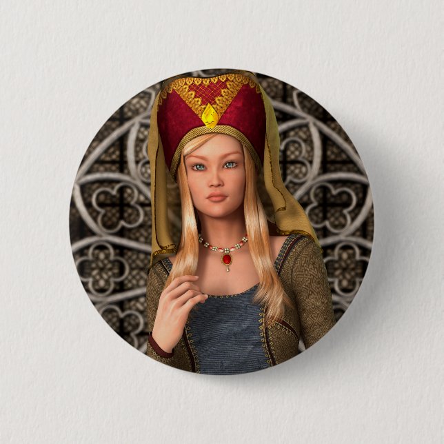 Medieval Lady 2 Inch Round Button (Front)