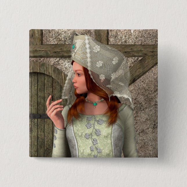 Medieval Lady 2 Inch Square Button (Front)