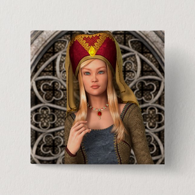 Medieval Lady 2 Inch Square Button (Front)